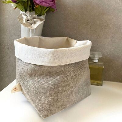 Linen and cotton storage basket - ecru reverse