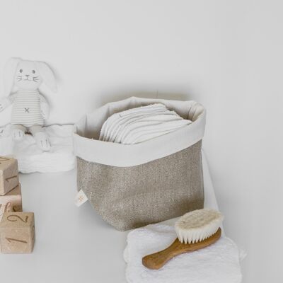 Kit mit 15 waschbaren Babytüchern und Aufbewahrungskorb – Rückseite mit rosa Vichykaro