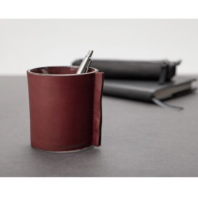 Pen holder made of fine genuine leather, dark red