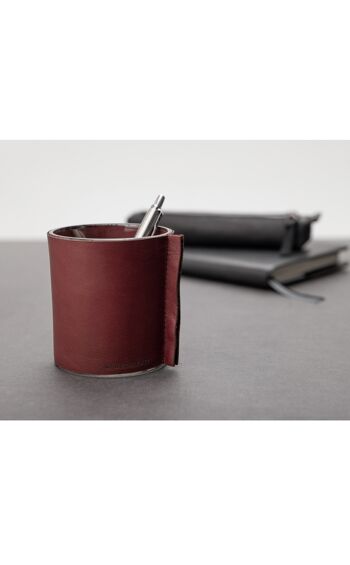 Porte-stylo en cuir véritable fin, rouge foncé 1