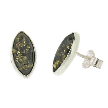 Boucles d'oreilles clous en ambre vert marquise avec boîte de présentation 1