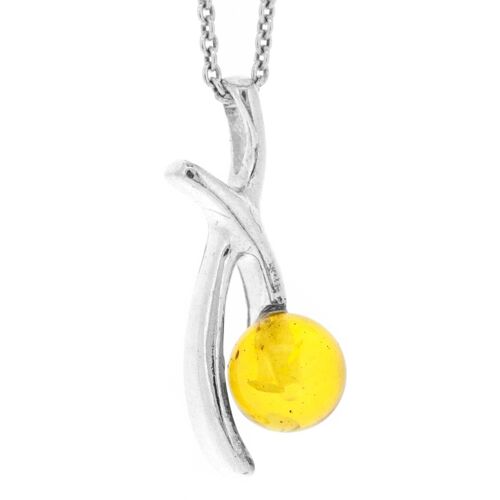 Kiss Necklace in Lemon Amber And Sterling Silver with 18" Trace Chain
