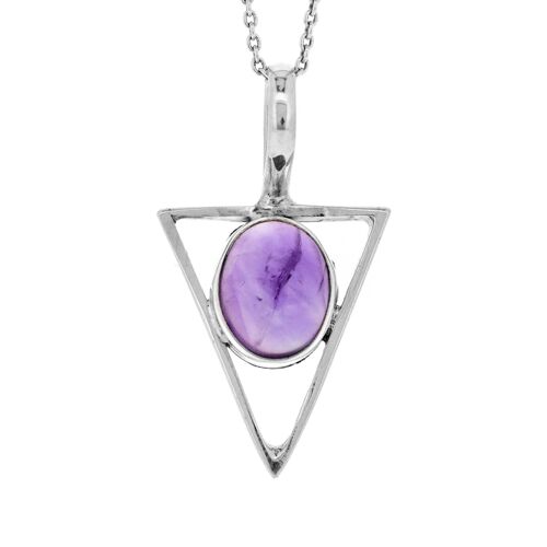 Amethyst Cabochon Triangle Pendant with 18" Trace Chain and Presentation Box