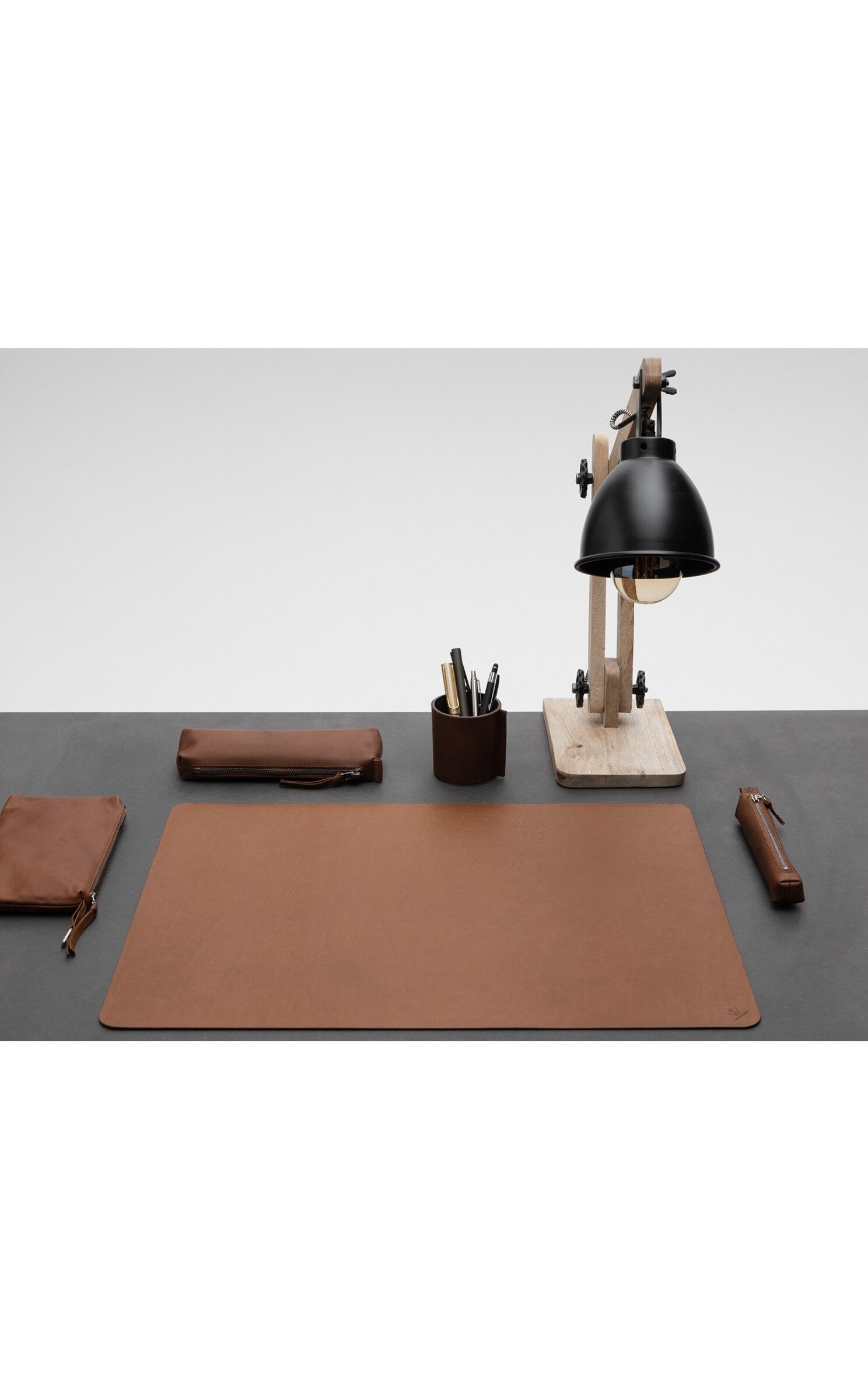 Sottomano da scrivania in pregiata pelle genuina, cognac, 60 x 45 cm