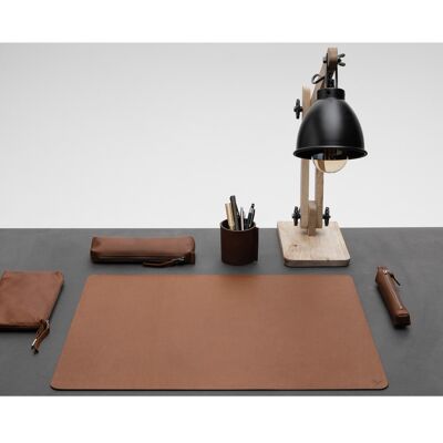 Schreibtischunterlage aus feinem Echtleder, cognac, 60 x 45 cm