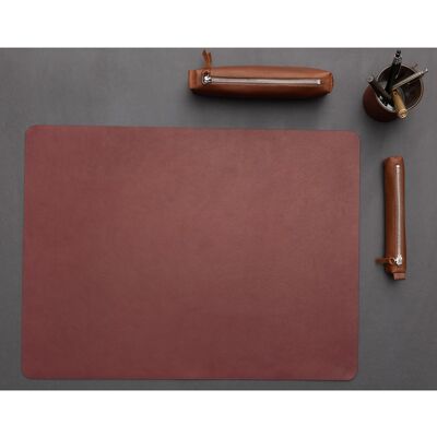 Sous-main en cuir fin véritable, rouge foncé, 60 x 45 cm
