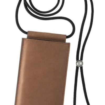 Etui pour téléphone portable à suspendre, cuir véritable, cognac, 17,5 cm x 10,5 cm