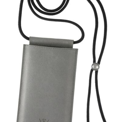 Crossbody phone case, genuine leather, grey, 17.5 cm x 10.5 cm