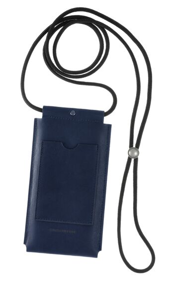 Étui pour téléphone à bandoulière, cuir véritable, bleu marine, 17,5 cm x 10,5 cm 2