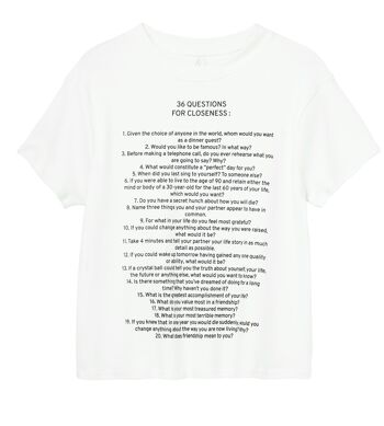 T-shirt court carré pour femmes en blanc '36 Questions for Closeness' 5