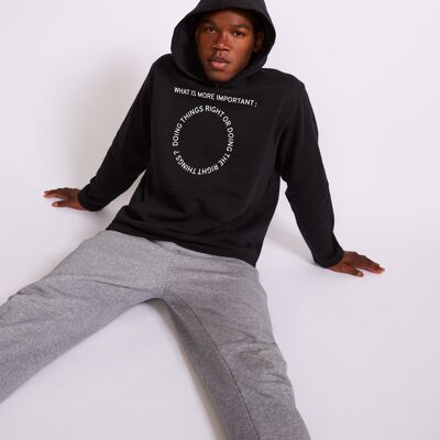 Men's Easy Hoodie in Black 'What is more important: doing things right or doing the right things?'