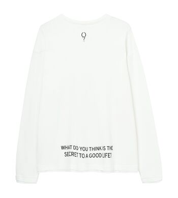 T-shirt à manches longues pour homme en blanc « Quel est selon vous le secret d'une belle vie ? » 7