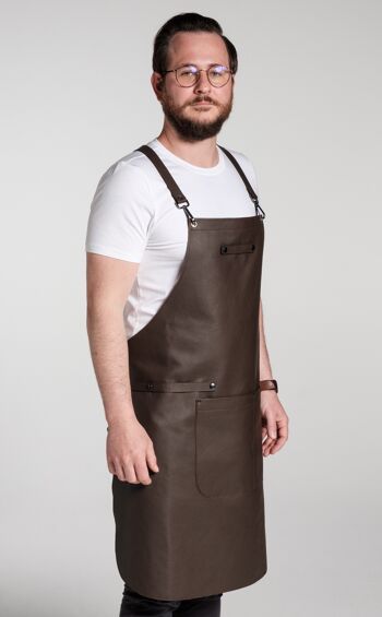 Tablier de cuisine en cuir de vachette, résistant et robuste, marron, taille M 1