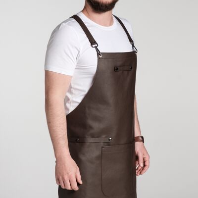 Delantal de cocina de piel de vacuno, resistente y robusto, marrón, talla M