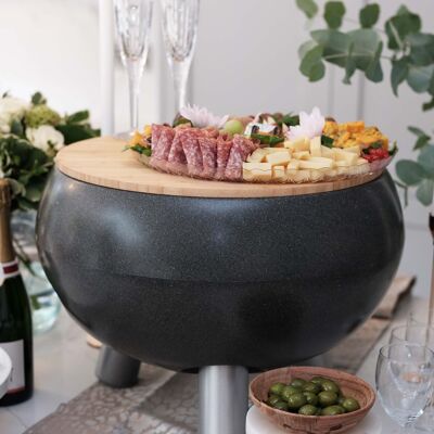 Refroidisseur de boissons – court + plateau à champagne et couvercle / couleur : pierre foncée
