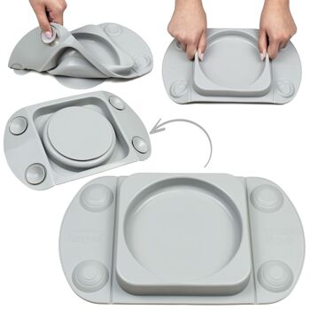 Assiette ventouse bébé ouverte portable (EasyMat MiniMax) - Gris 3