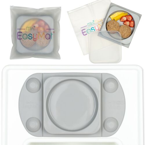 Portable Open Baby Suction Plate With Lid and Carry Case (MiniMax Grey)
