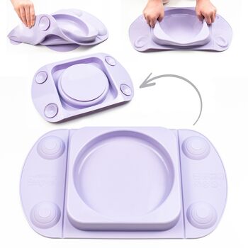 Assiette ventouse portable ouverte pour bébé avec couvercle et étui de transport (Lilas MiniMax) 5