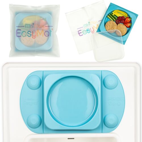 Portable Open Baby Suction Plate With Lid and Carry Case (Teal)