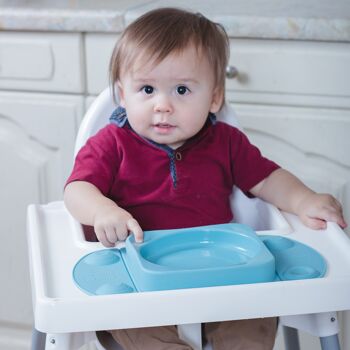 Assiette ventouse portable ouverte pour bébé avec couvercle et étui de transport (bleu sarcelle) 3