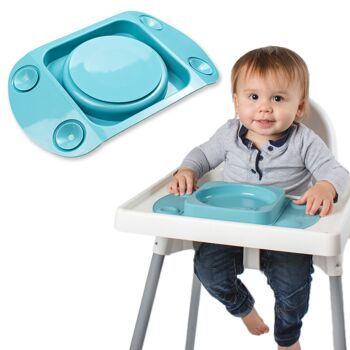 Assiette ventouse portable ouverte pour bébé avec couvercle et étui de transport (bleu sarcelle) 2