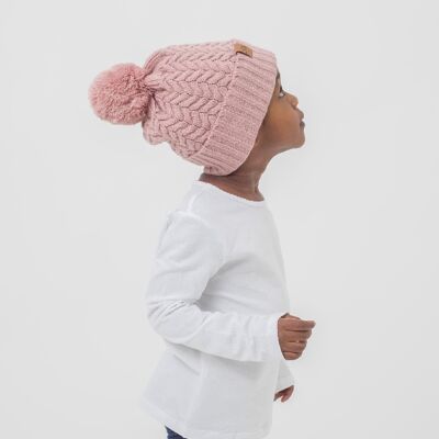 Child's Dusted Rose Bobble - Child 1-3 Years Satin Lined Beanie