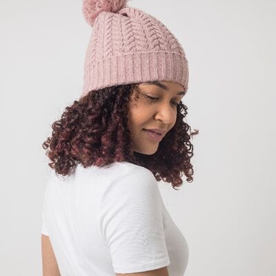 Dusted Rose Satin Lined Bobble Hat