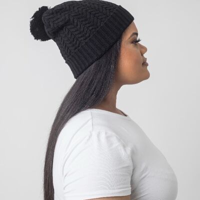 Black Satin Lined Bobble Hat