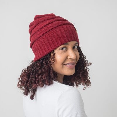 Red Satin Lined Slouch Beanie