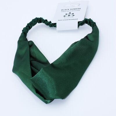 Satin Cross Headband - Green