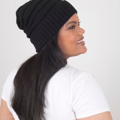 Black Satin Lined Slouch Beanie
