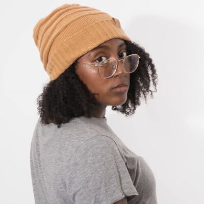 Sand Satin Lined Slouch Beanie