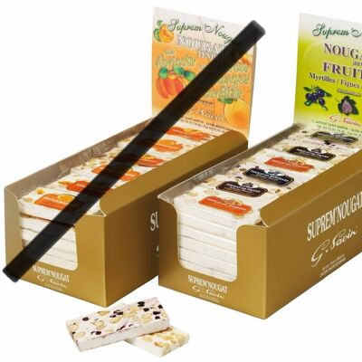 Box for display of 48 bars of 35g of tender nougat with chestnuts, figs and blueberries
