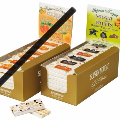Box for display of 48 bars of 35g of tender nougat with chestnuts, figs and blueberries