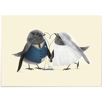 Cartolina // Motivo: matrimonio con uccelli
