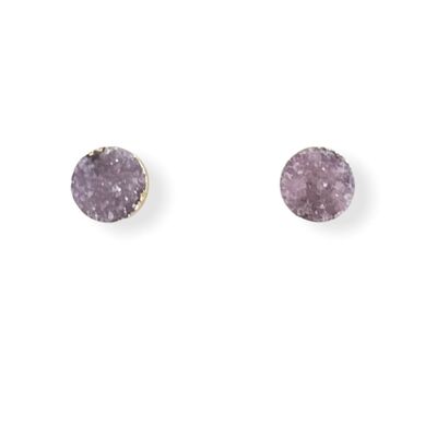 Purple Druzy Round Stud Earrings