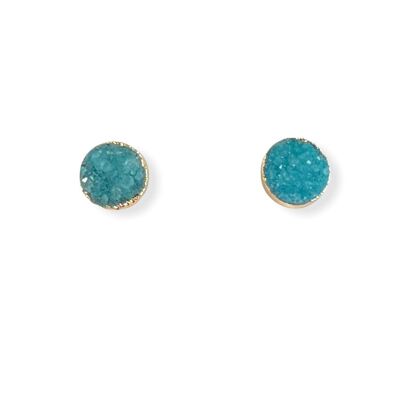 Aqua Druzy Round Stud Earrings