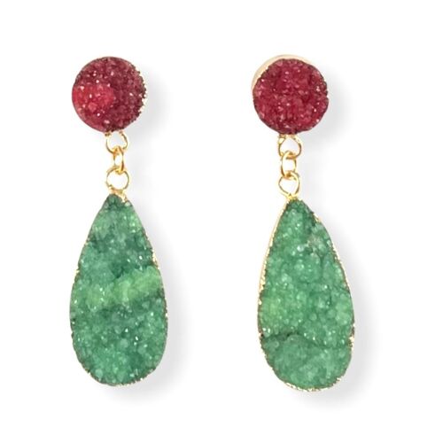 Pink and Green Druzy Teardrop Earrings