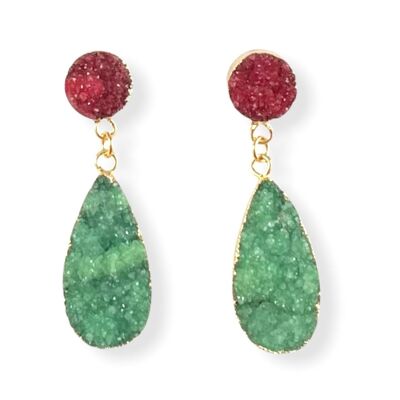 Pendientes Druzy Lágrima Rosa y Verde