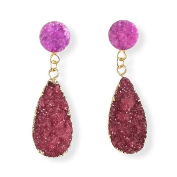 Boucles d'oreilles larme rose et rouge Druzy