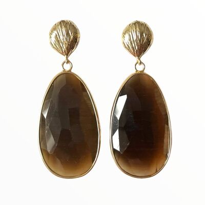 Boucles d'Oreilles Larme Catseye Marron