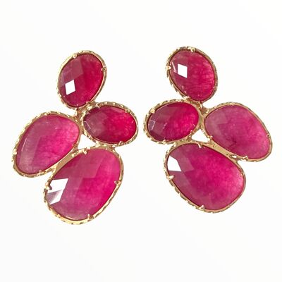 Dark Pink Catseye Cluster Earrings