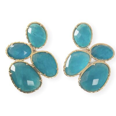 Aqua Catseye Cluster Earrings