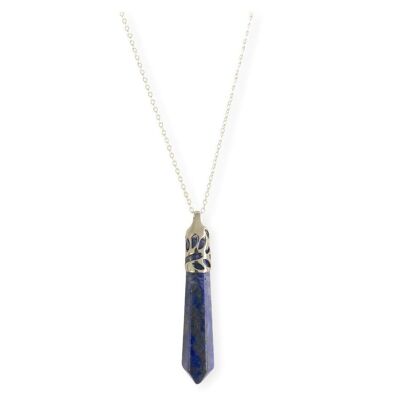 Collier Lapis Lazuli Forme Balle en Or Blanc