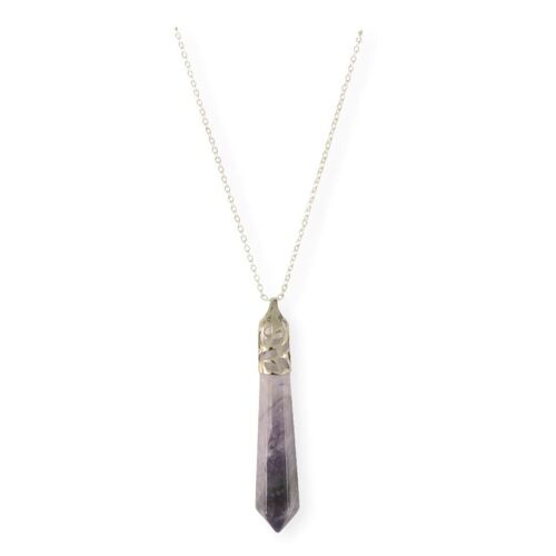 Bullet Shape Amethyst Necklace in White Gold