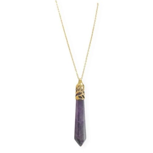 Bullet Shape Amethyst Necklace in Yellow Gold