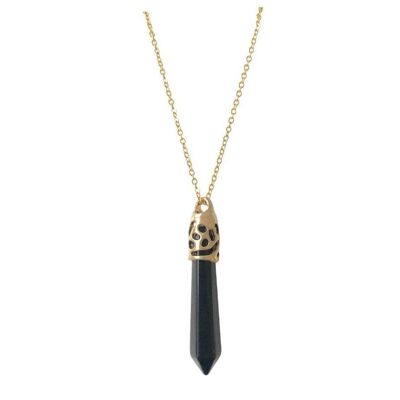 Collier Forme Balle Onyx Noir en Or Jaune