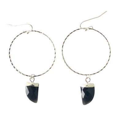 Black Onyx Hoops in White Gold