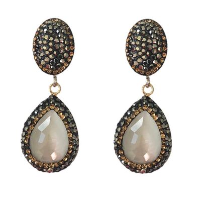 White Catseye Teardrop and Pave Earrings