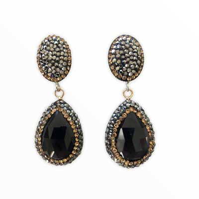 Black Onyx Teardrop and Pave Earrings